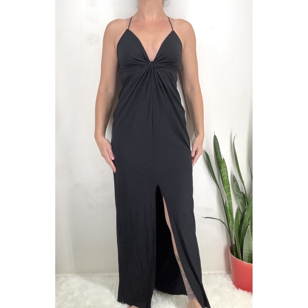 Black Sporty Maxi Dress M Minimalist Chic Athletic Travel Resort Vacation Slit
